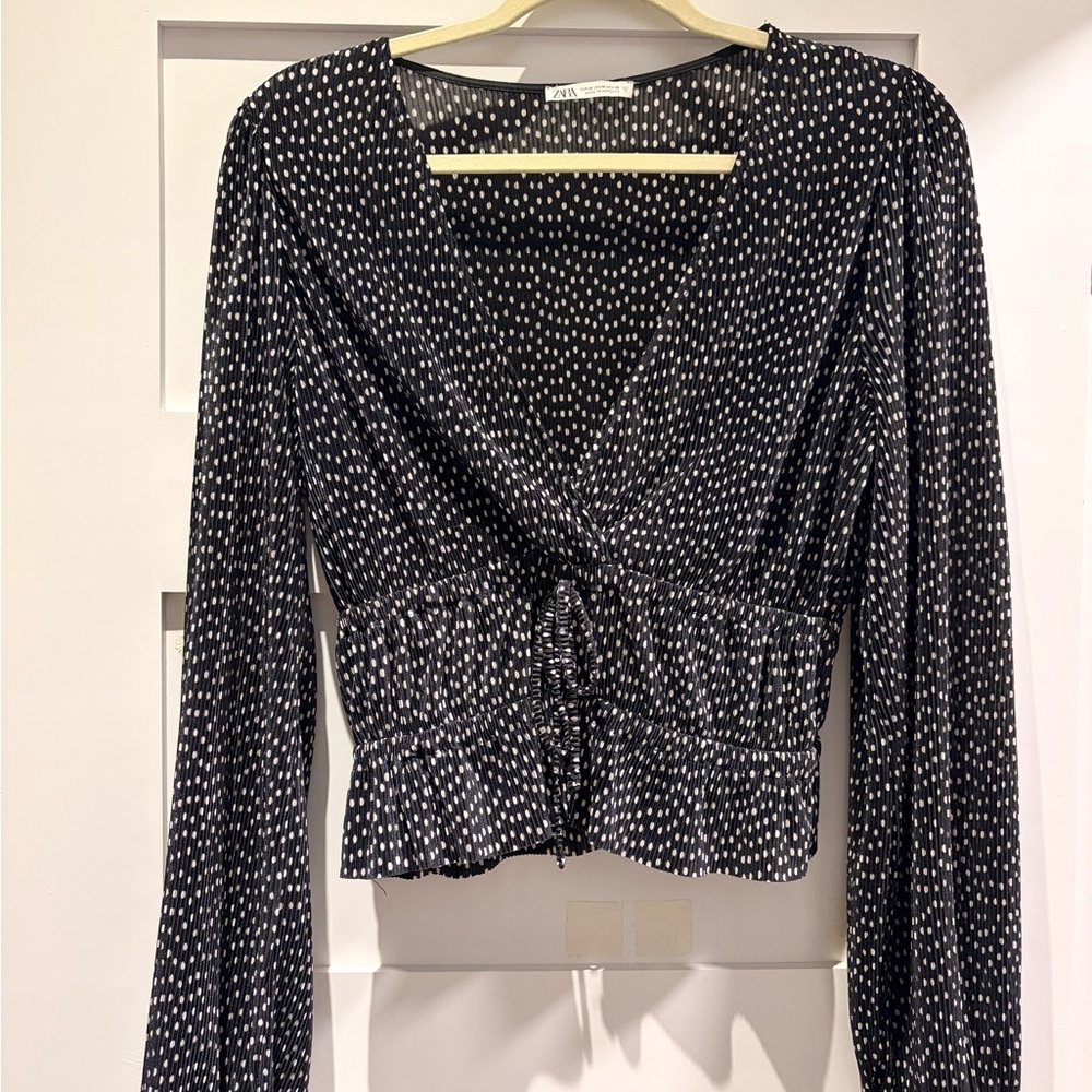 Zara Pleated Polka Dot Blouse - Picture 4 of 6